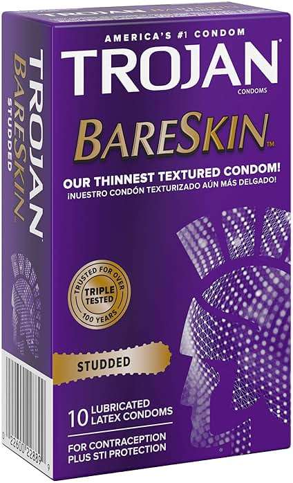 Trojan Bareskin Studded Latex Lubricated Thin Condoms for Men, Bulbous Shape, Studded Texture, Premium Latex to Help Reduce Risk of Pregnancy and Sexually Transmitted Infections (STIs), 10 Count - Image 9