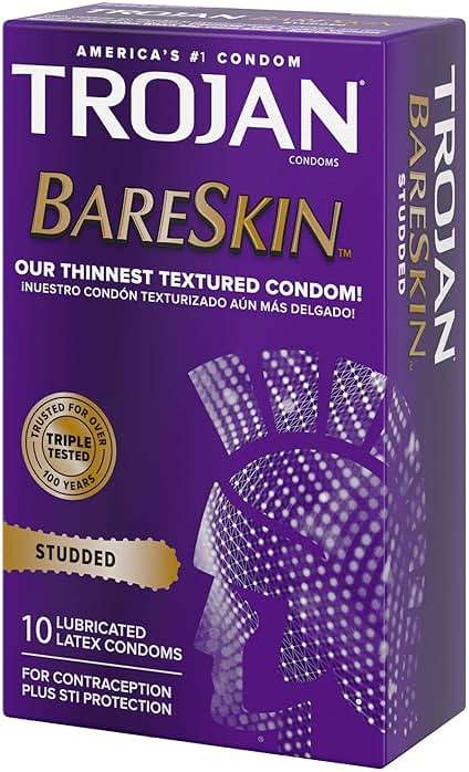 Trojan Bareskin Studded Latex Lubricated Thin Condoms for Men, Bulbous Shape, Studded Texture, Premium Latex to Help Reduce Risk of Pregnancy and Sexually Transmitted Infections (STIs), 10 Count - Image 10