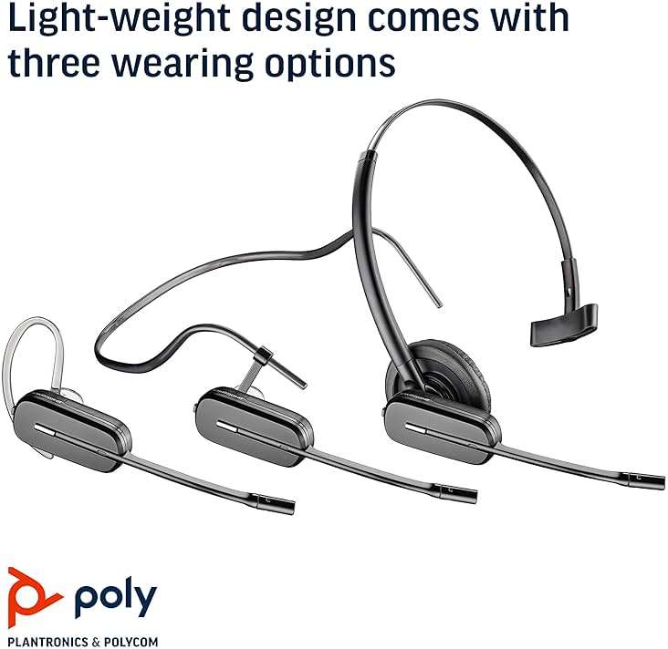 Plantronics - CS540 Wireless DECT Headset (Poly) - Single Ear (Mono) Convertible (3 Wearing Styles) - Connects to Desk Phone - Noise Canceling Microphone - Image 4