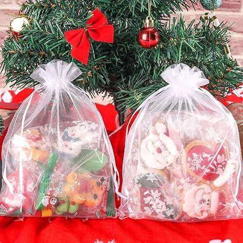 YunKo 50pcs Organza Bags 6x9 Inches Drawstring Gift Jewelry Mesh Bags Fruit Protection Bag White Sheer Organza Wedding Party Favor Bag - Image 2