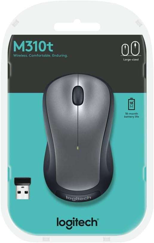 Logitech M310 Wireless Mouse, 2.4 GHz with USB Nano Receiver, 1000 DPI Optical Tracking, 18 Month Life Battery, PC/Mac/Laptop - Silver Grey - Image 4