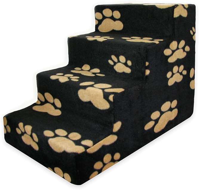 Best Pet Supplies Dog Stairs & Steps - Foam Steps for Small Dogs & Cats, Non-Slip Indoor Balanced Pet Step Support, Dog Ramp, No Assembly, Paw Print on Black, 4-Step (18-inch Height) - Image 1