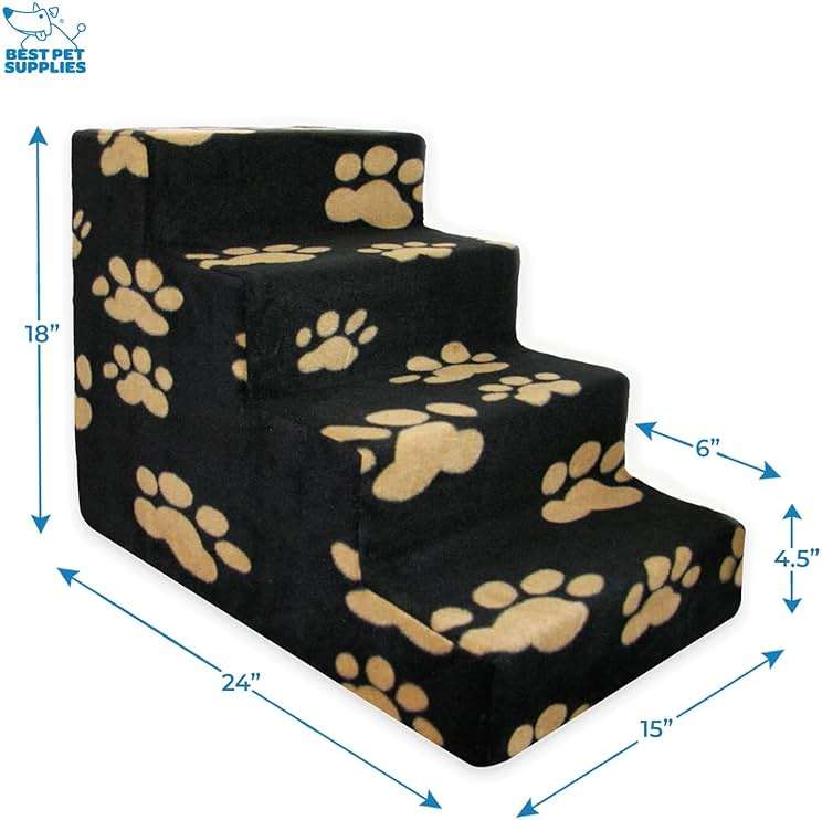 Best Pet Supplies Dog Stairs & Steps - Foam Steps for Small Dogs & Cats, Non-Slip Indoor Balanced Pet Step Support, Dog Ramp, No Assembly, Paw Print on Black, 4-Step (18-inch Height) - Image 2