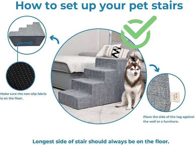 Best Pet Supplies Dog Stairs & Steps - Foam Steps for Small Dogs & Cats, Non-Slip Indoor Balanced Pet Step Support, Dog Ramp, No Assembly, Paw Print on Black, 4-Step (18-inch Height) - Image 5