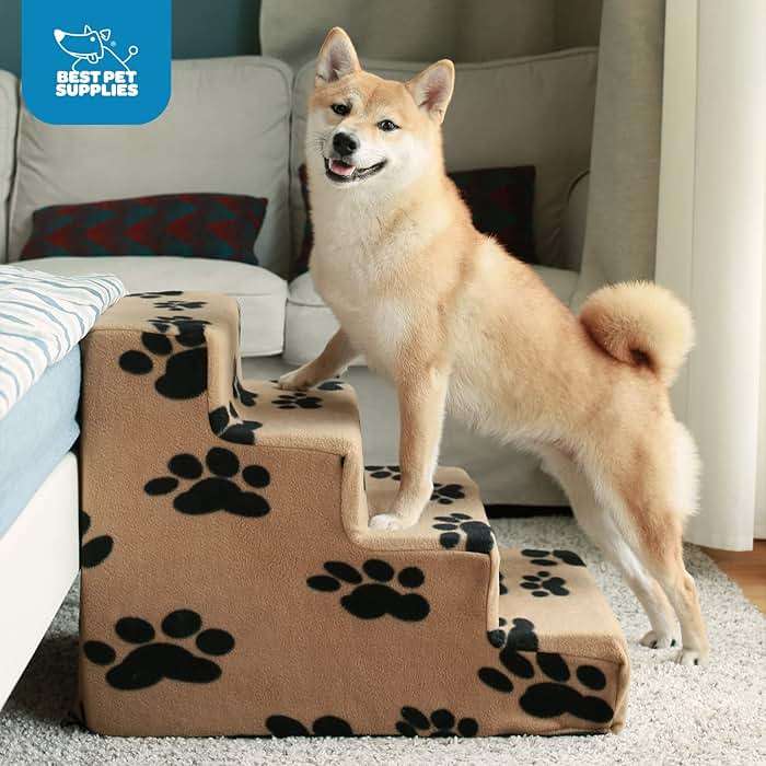 Best Pet Supplies Dog Stairs & Steps - Foam Steps for Small Dogs & Cats, Non-Slip Indoor Balanced Pet Step Support, Dog Ramp, No Assembly, Paw Print on Black, 4-Step (18-inch Height) - Image 6