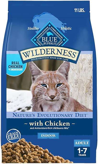Blue Buffalo Wilderness Chicken Natural High-Protein Grain-Free Dry Food for Adult Indoor Cats, Real Chicken First, Antioxidant-Rich LifeSource Bits Support Immunity, Promotes Strong Muscles, 11 lbs. - Image 1