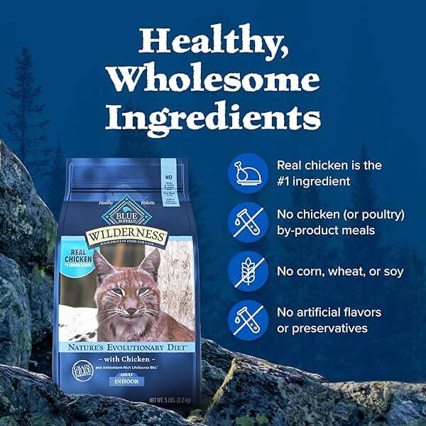 Blue Buffalo Wilderness Chicken Natural High-Protein Grain-Free Dry Food for Adult Indoor Cats, Real Chicken First, Antioxidant-Rich LifeSource Bits Support Immunity, Promotes Strong Muscles, 11 lbs. - Image 8