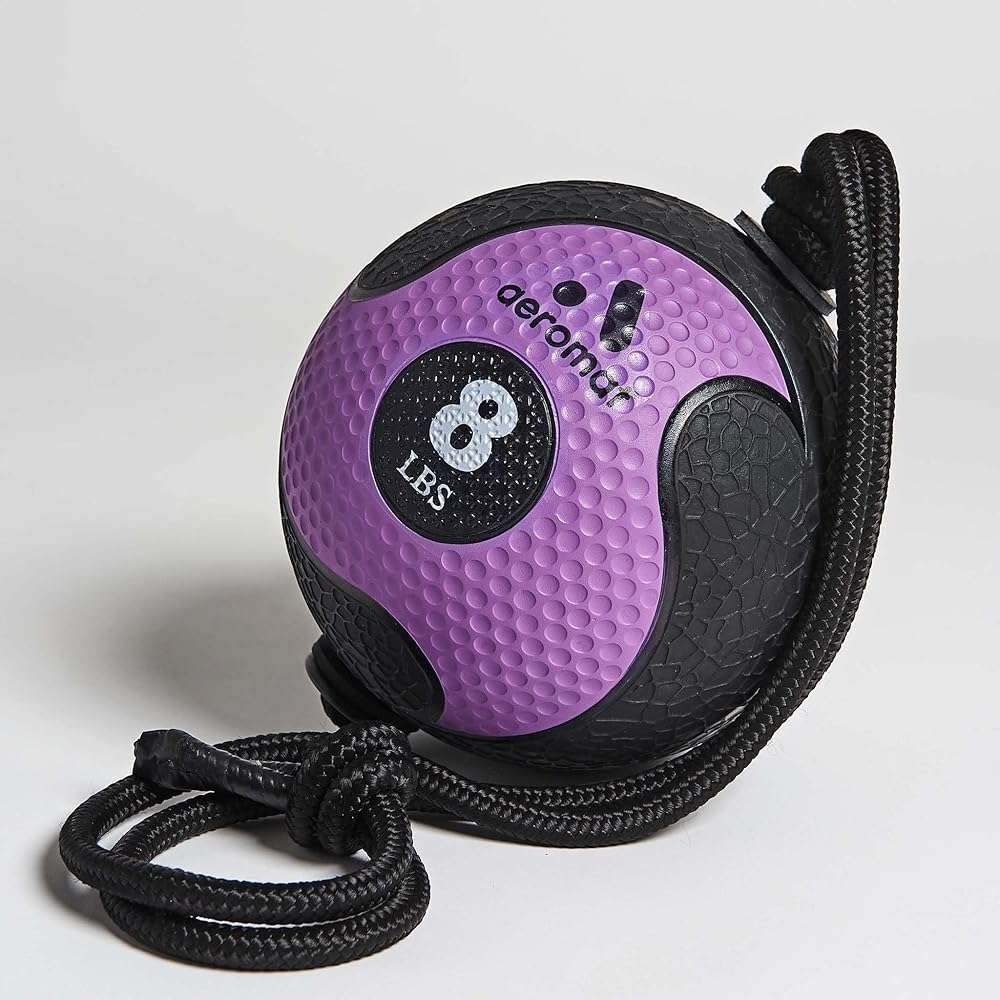 Aeromat Elite Power 39" Rope 8 lb Medicine Balls for Exercise - 9" Dia Workout Ball, Weighted Balls for Exercise, Weight Ball, Wall Balls for Exercise, Color-Coded Medicine Ball with Rope (Purple) - Image 2