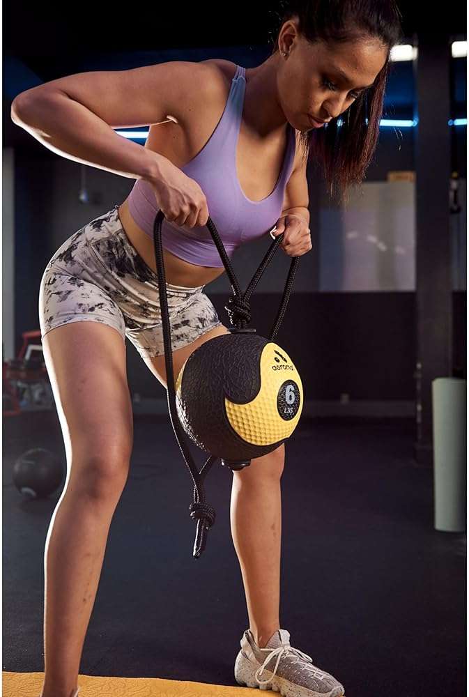 Aeromat Elite Power 39" Rope 8 lb Medicine Balls for Exercise - 9" Dia Workout Ball, Weighted Balls for Exercise, Weight Ball, Wall Balls for Exercise, Color-Coded Medicine Ball with Rope (Purple) - Image 5