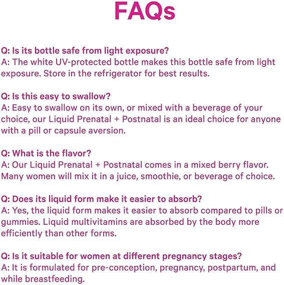 Pink Stork Liquid Prenatal Vitamins for Women - Berry Flavor Organic Food Blend - Fertility, Pregnancy, Postpartum Essentials - Morning Sickness Support - Breastfeeding & Lactation - 32 Servings - Image 8