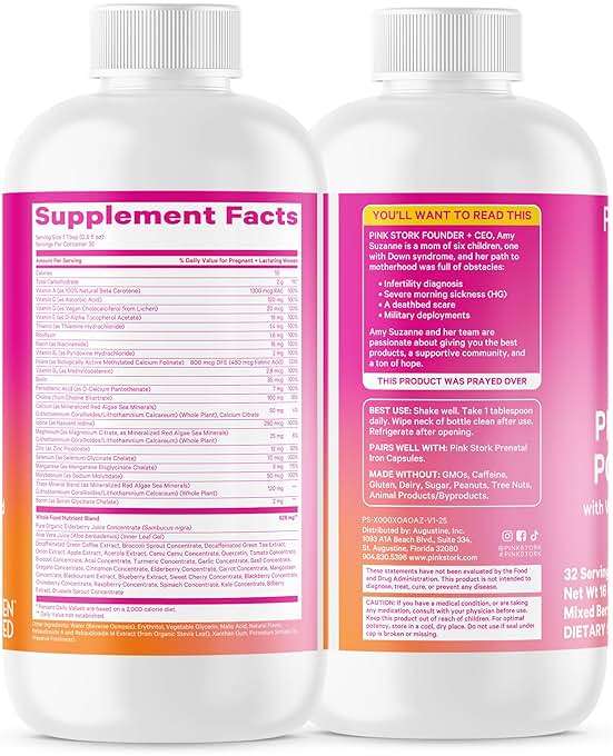 Pink Stork Liquid Prenatal Vitamins for Women - Berry Flavor Organic Food Blend - Fertility, Pregnancy, Postpartum Essentials - Morning Sickness Support - Breastfeeding & Lactation - 32 Servings - Image 9