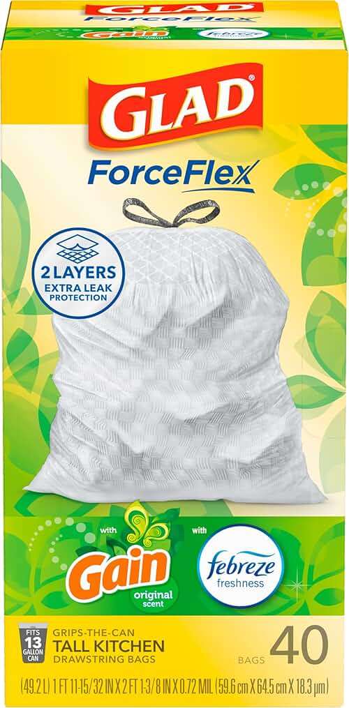 Glad ForceFlex Tall Kitchen Trash Bags, 13 Gallon, Gain Original, 40 Count (Package May Vary) - Image 9