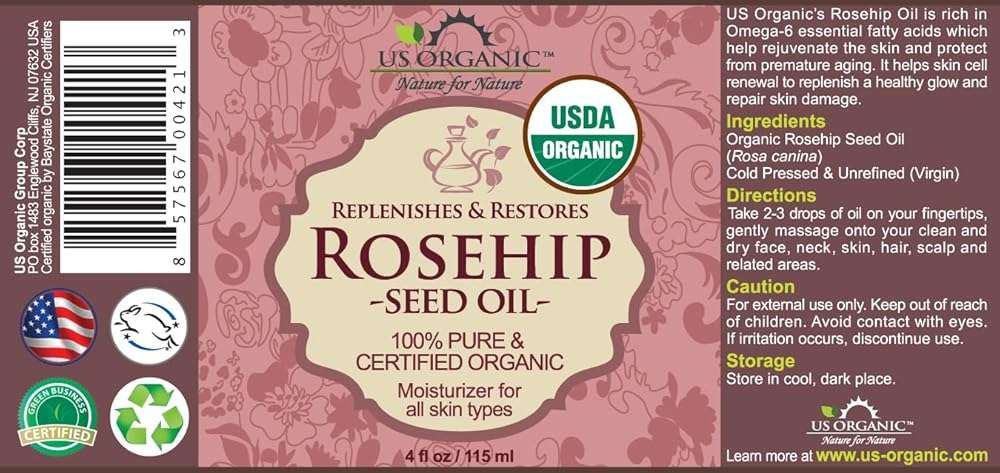 US Organic Rosehip Seed Oil, USDA Certified Organic, Cold Pressed, Virgin Organic, Amber Glass Bottle and Glass Eyedropper for Easy Application - 4 oz (115 ml) - Image 2