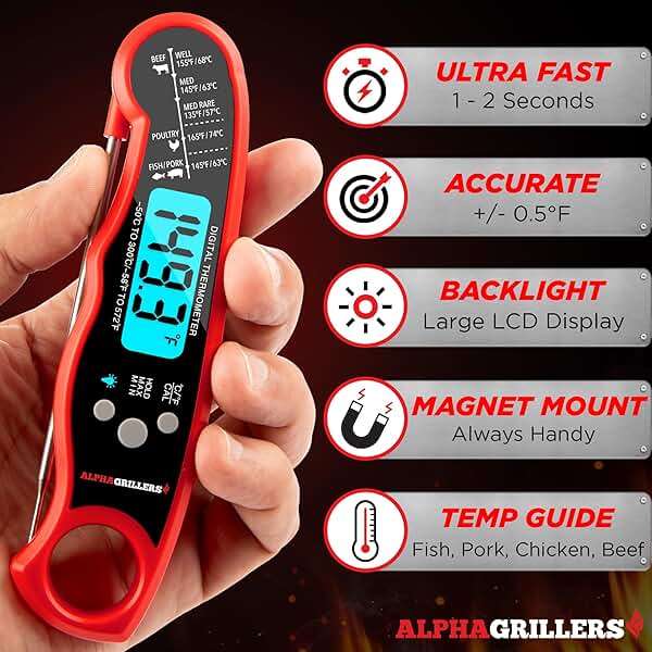 Alpha Grillers Meat Thermometer Digital – Instant Read Food Thermometer for Cooking & Grilling – Professional Kitchen Fathers Day Gift for Dad Men Him Husband - Image 2