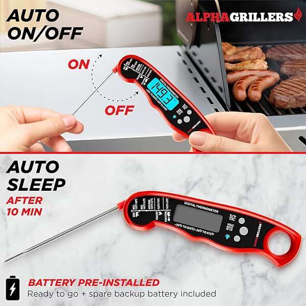 Alpha Grillers Meat Thermometer Digital – Instant Read Food Thermometer for Cooking & Grilling – Professional Kitchen Fathers Day Gift for Dad Men Him Husband - Image 3