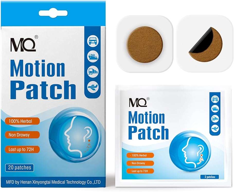 MQ Motion Sickness Patch,20 Count,Non Drowsy Sea Sickness Patches Behind Ear for Cruise Ship Travel, Waterproof Car Sick Patches Fast Acting & Long Last 72H - Image 1