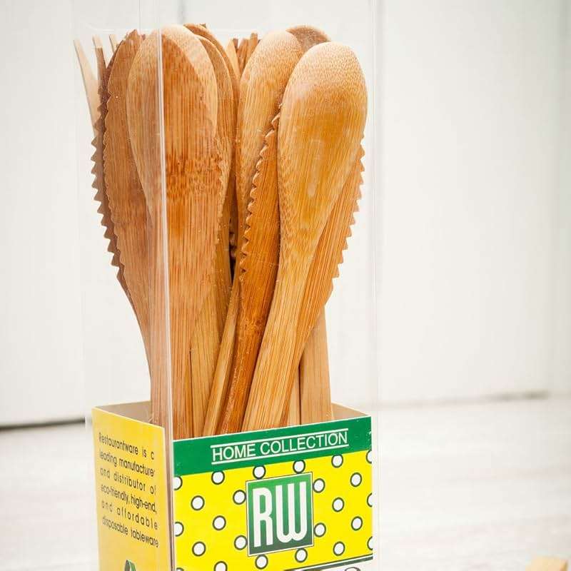 Restaurantware 8-inch Bamboo Knife Fork and Spoon Cutlery Sets: Perfect for Catering Events Restaurants and Food Trucks - 100 Knives 100 Forks and 100 Spoons - Premium - Image 3
