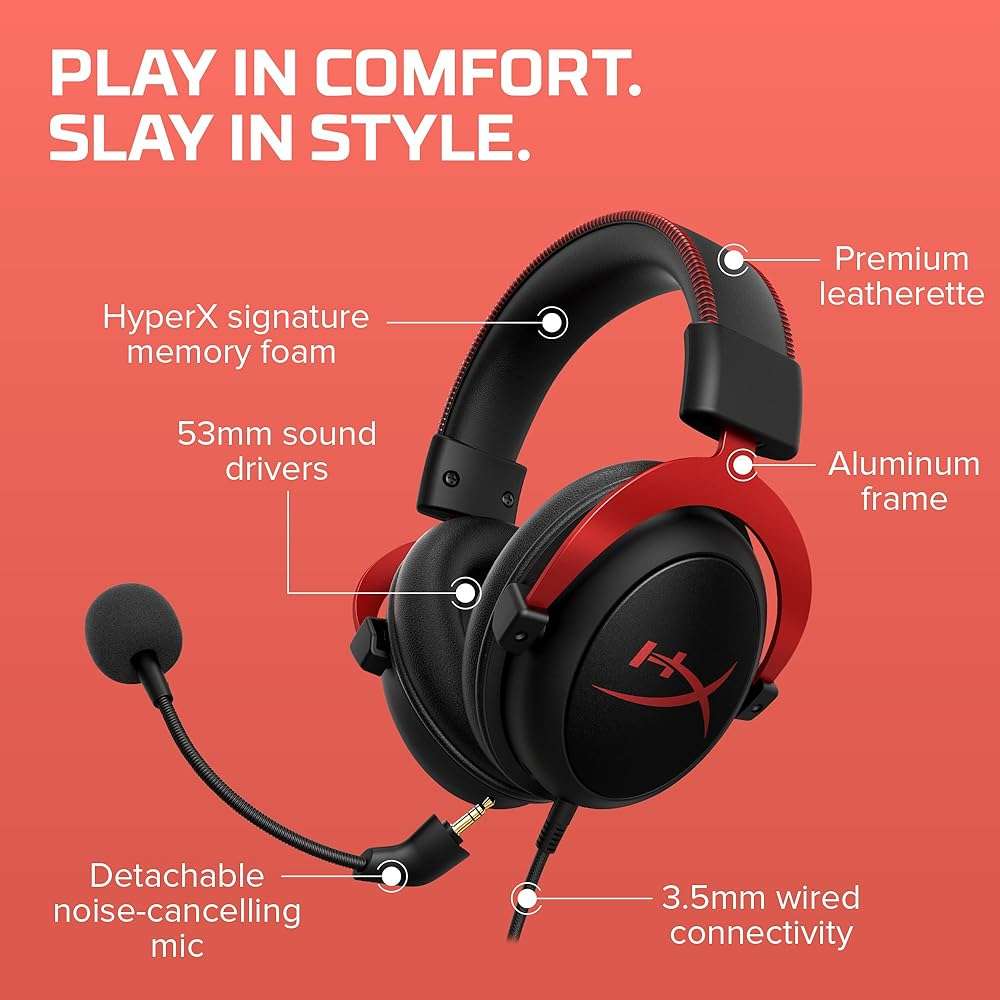HyperX Cloud II Gaming Headset - 7.1 Surround Sound - Memory Foam Ear Pads - Durable Aluminum Frame - Multi Platform Headset - Works with PC, PS4, PS4 PRO, Xbox One, Xbox One S - Red (KHX-HSCP-RD) - Image 7