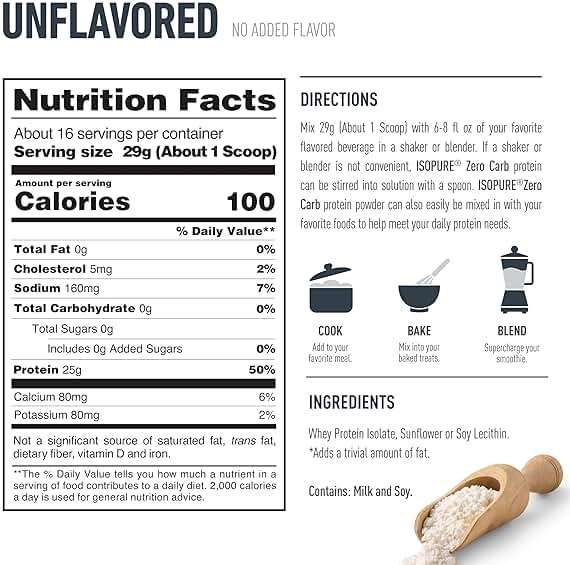 Isopure Zero Carb 100% Pure Whey Isolate Protein Powder, Gluten Free, with Vitamins, Unflavored, 25g Protein Per Serving, 1 Lb, 16 Servings (Packaging May Vary) - Image 6