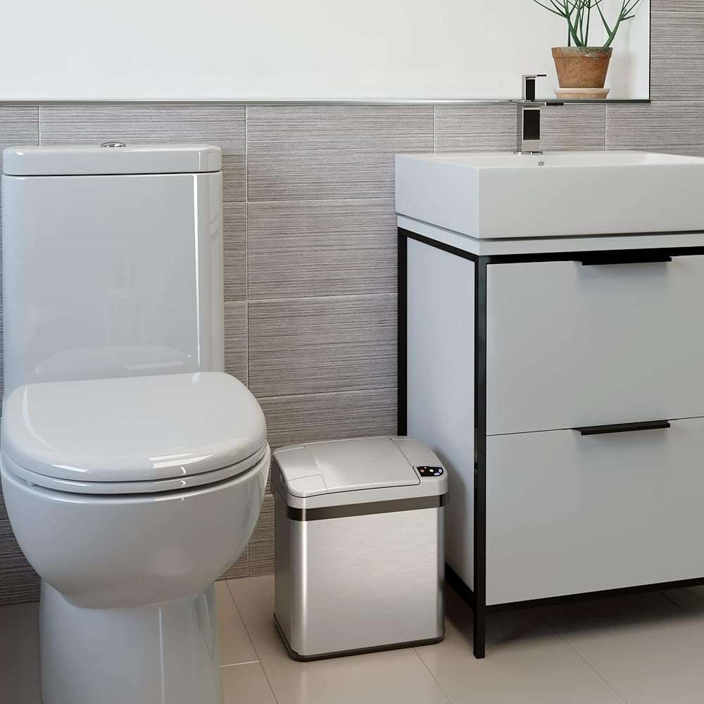 iTouchless 10 Liter / 2.5 Gal Sensor Bathroom Trash Can with Lid and AbsorbX Deodorizer, Stainless Steel Small Waste Basket, Includes Air Freshener Fragrance Pack, Home Office Bedroom Livingroom - Image 2