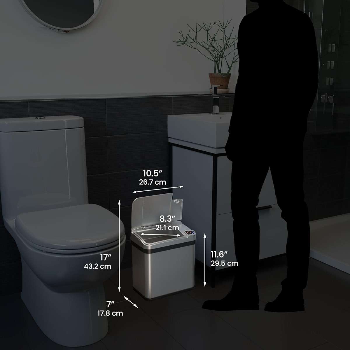 iTouchless 10 Liter / 2.5 Gal Sensor Bathroom Trash Can with Lid and AbsorbX Deodorizer, Stainless Steel Small Waste Basket, Includes Air Freshener Fragrance Pack, Home Office Bedroom Livingroom - Image 3