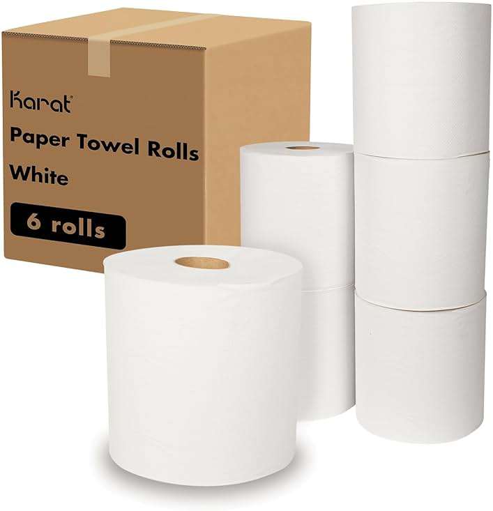 Karat Commercial Paper Towel Rolls, Absorbent & Sturdy for High Traffic Areas, White (Pack of 6) - Image 1