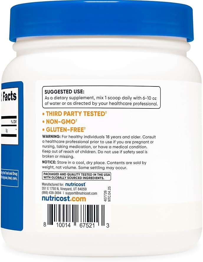 Nutricost L-Glutamine Powder (500 Grams) Unflavored - Gluten Free & Non-GMO, 100 Servings - Image 4