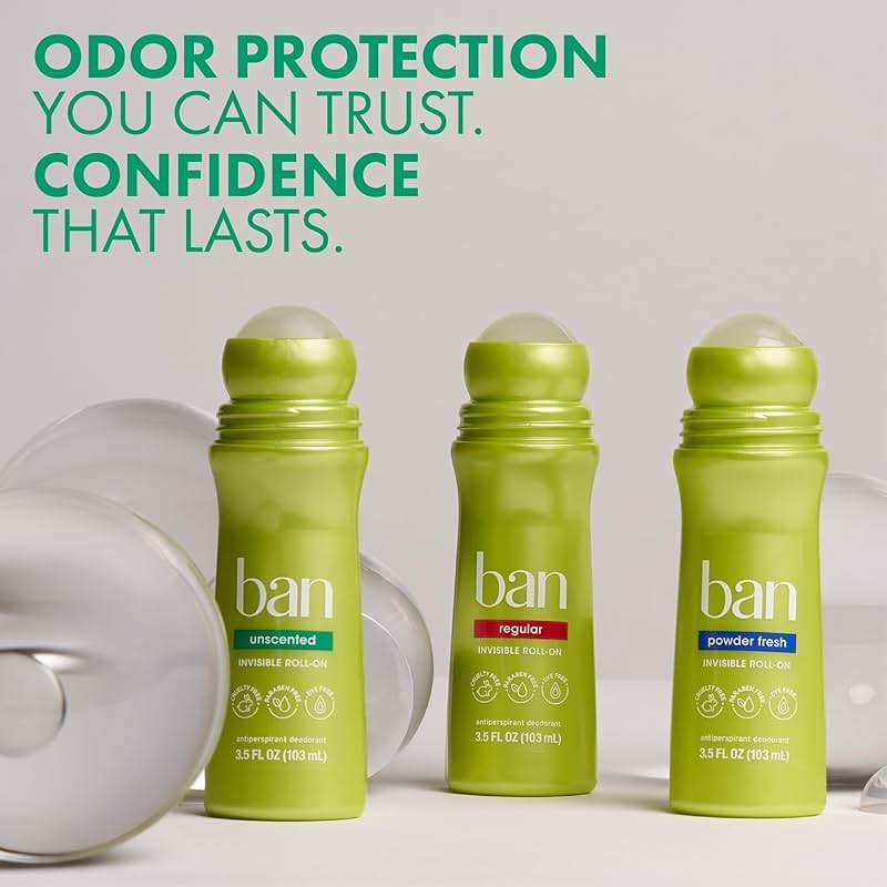Ban Invisible Roll-on Antiperspirant Deodorant for Women and Men, 24-hour Underarm Odor & Sweat Protection, Unscented, 3.5 Oz, Pack of 4 - Image 8