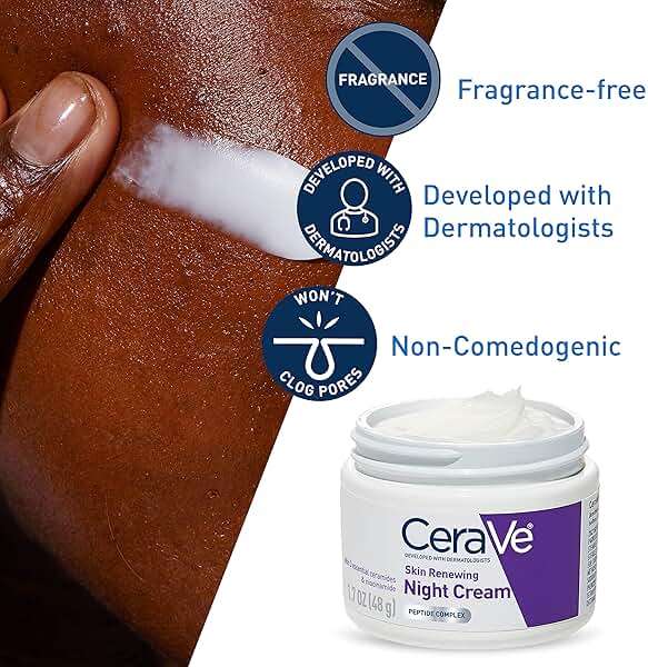 CeraVe Skin Renewing Night Cream, Peptide Complex, Hyaluronic Acid & Ceramide Moisturizer for Face, 1.7 Ounce - Image 4