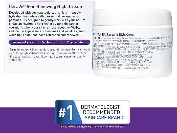 CeraVe Skin Renewing Night Cream, Peptide Complex, Hyaluronic Acid & Ceramide Moisturizer for Face, 1.7 Ounce - Image 6