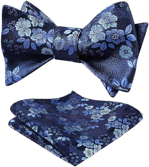 HISDERN Bow Ties for Men Floral Bowties Mens Self Tie Bow Tie Handkerchief Jacquard Woven Bowtie Pocket Square Set - Image 1