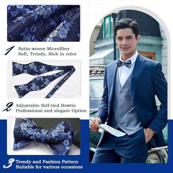 HISDERN Bow Ties for Men Floral Bowties Mens Self Tie Bow Tie Handkerchief Jacquard Woven Bowtie Pocket Square Set - Image 2