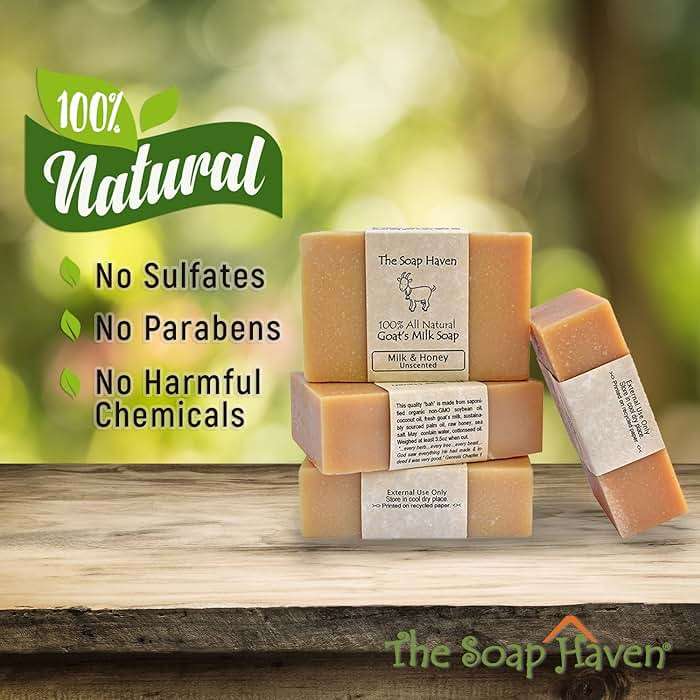 The Soap Haven Handmade Goat Milk Soap Bar with Honey | Unscented Fragrance Free Sulfate & Paraben Free Soap for Sensitive Skin | Natural Soap for Body Face Hand | Pure & Gentle | 4 Bars | Non-GMO  - Image 2