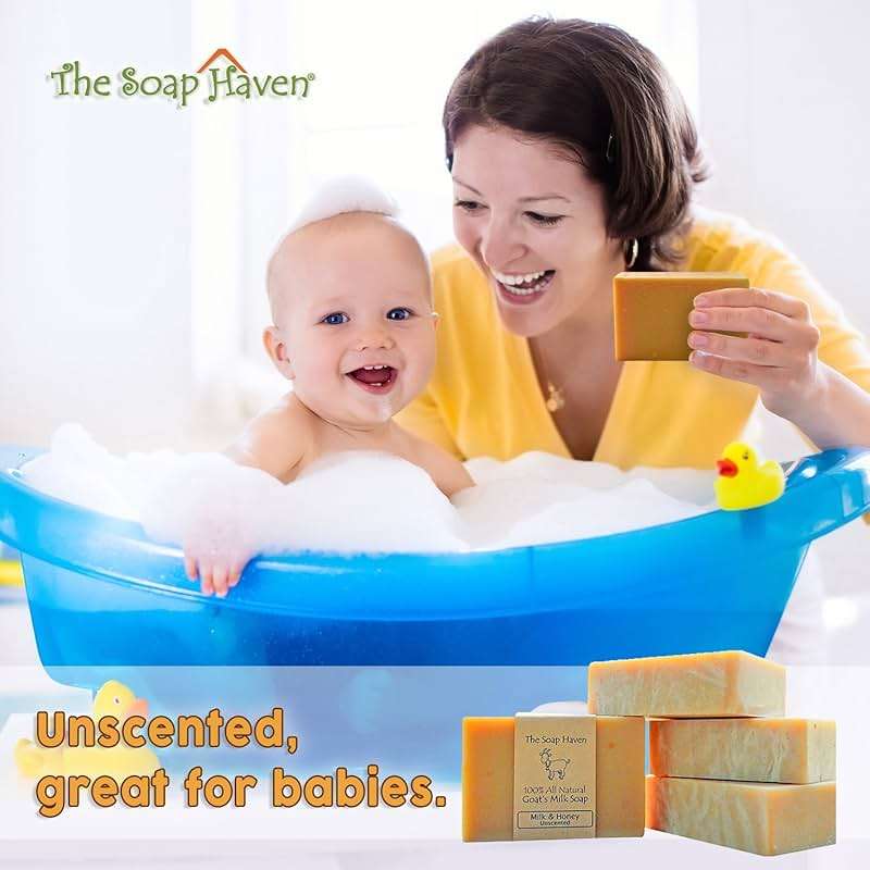 The Soap Haven Handmade Goat Milk Soap Bar with Honey | Unscented Fragrance Free Sulfate & Paraben Free Soap for Sensitive Skin | Natural Soap for Body Face Hand | Pure & Gentle | 4 Bars | Non-GMO  - Image 4