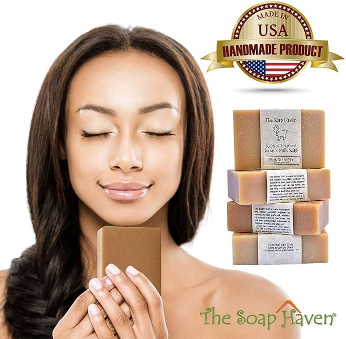 The Soap Haven Handmade Goat Milk Soap Bar with Honey | Unscented Fragrance Free Sulfate & Paraben Free Soap for Sensitive Skin | Natural Soap for Body Face Hand | Pure & Gentle | 4 Bars | Non-GMO  - Image 5