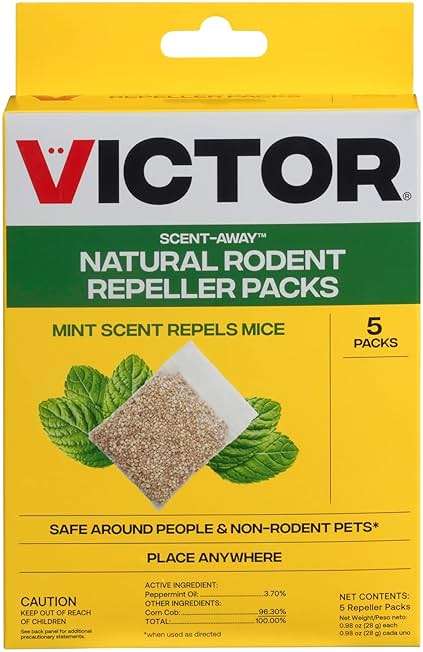 Victor M805 Scent-Away Natural Rodent Repeller – Peppermint Oil Mouse and Rat Repellent – 5 High-Strength Rodent Repelling Sachets Included - Image 1