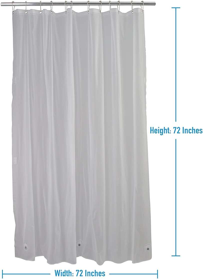 Bath Bliss Waterproof Shower Curtain Liner, 4X’s Splash Guard Suction Cup Leak Protection, 12 Rust Resistant Copper Grommets, 3 Large Magnet Hem, 100% PVC, 72"x72", Frost - Image 2