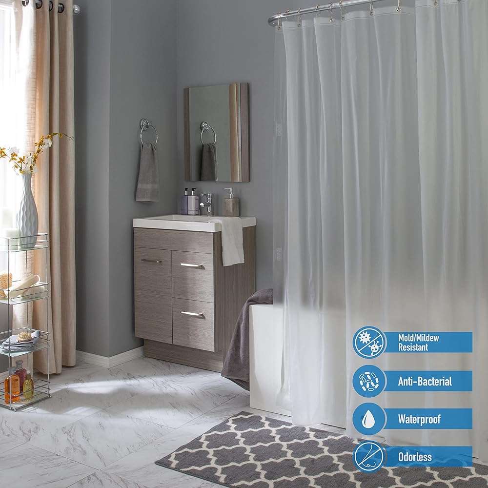 Bath Bliss Waterproof Shower Curtain Liner, 4X’s Splash Guard Suction Cup Leak Protection, 12 Rust Resistant Copper Grommets, 3 Large Magnet Hem, 100% PVC, 72"x72", Frost - Image 3