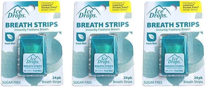 3 Pack - Ice Drops Breath Strips with Blast of Icy Mint (Sugar Free) - Image 1