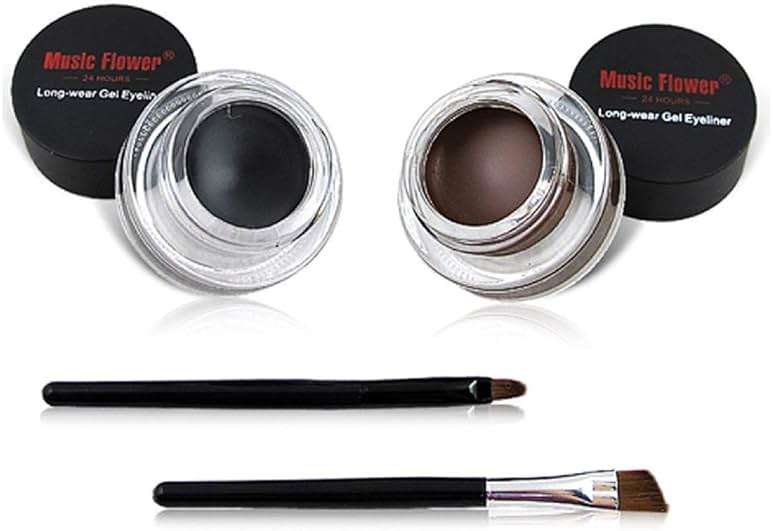 2 in 1 Black and Brown Gel Eyeliner Set Water Proof Smudge Proof, Last for All Day Long, Work Great with Eyebrow, 2 Pieces Eye Makeup Brushes Included - Image 1