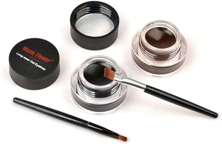 2 in 1 Black and Brown Gel Eyeliner Set Water Proof Smudge Proof, Last for All Day Long, Work Great with Eyebrow, 2 Pieces Eye Makeup Brushes Included - Image 2