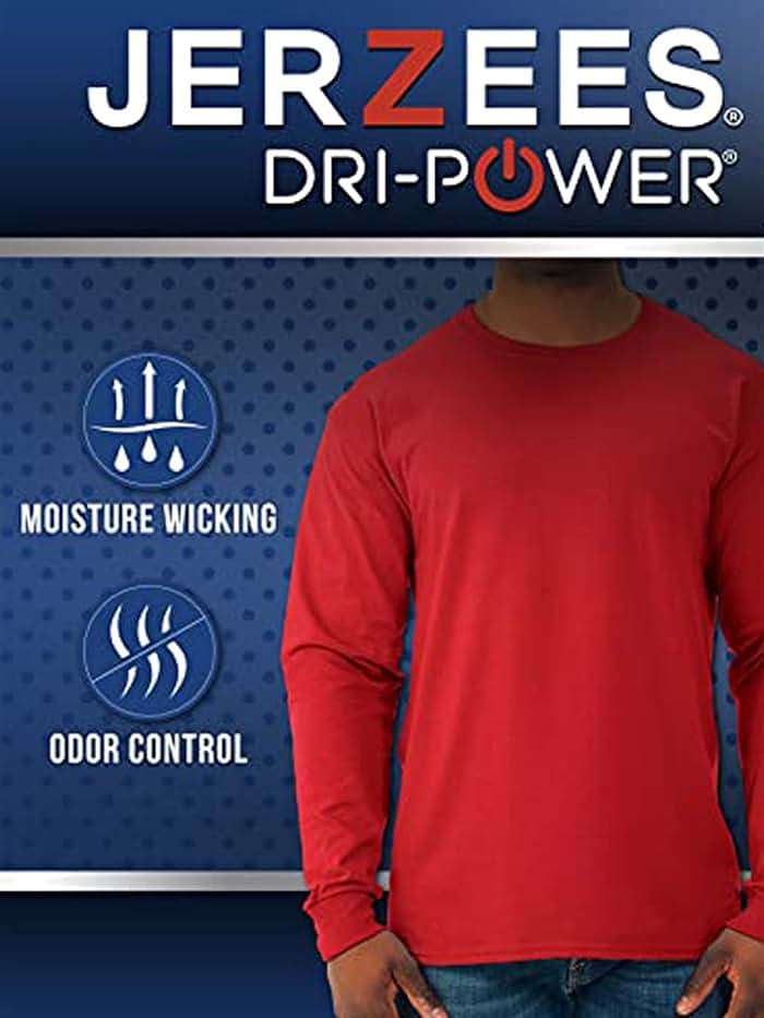 Jerzees Men's Dri-Power Cotton Blend Long Sleeve Tees, Moisture Wicking, Odor Protection, UPF 30+, Sizes S-3x - Image 4