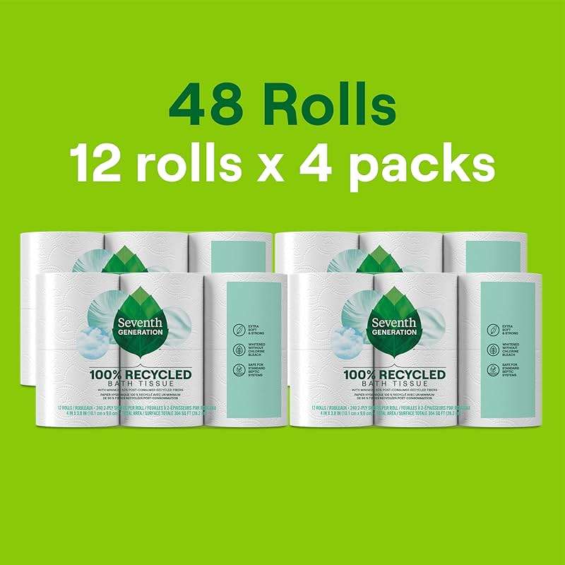 Seventh Generation Toilet Paper, 100% Recycled 2-Ply Bath Tissue, 4 Pack x 12 Rolls of 240 Sheets, Extra Soft, Strong for Home & RV, Whitened without Chlorine Bleach, No Dyes, Fragrances, Septic Safe - Image 3