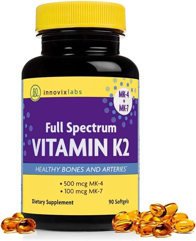 InnovixLabs Full Spectrum K2 Vitamin Supplement, Dual Vitamin K2 MK7 + MK4 (600 mcg), Supports Bone & Heart Health, Advanced Calcium Support, Non-GMO, Soy & Gluten Free MK7 Vitamin K2, 90-Day Supply - Image 1
