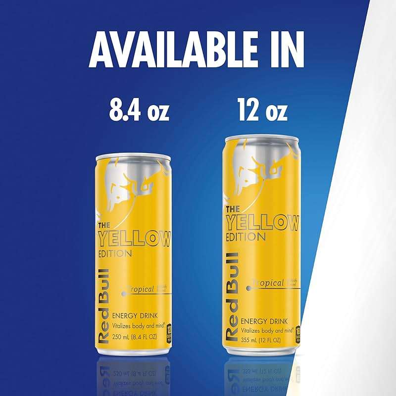Red Bull Yellow Edition Energy Drink, Tropical, with 114mg Caffeine plus Taurine & B Vitamins, 12 Fl Oz, Pack of 24 Cans - Image 8
