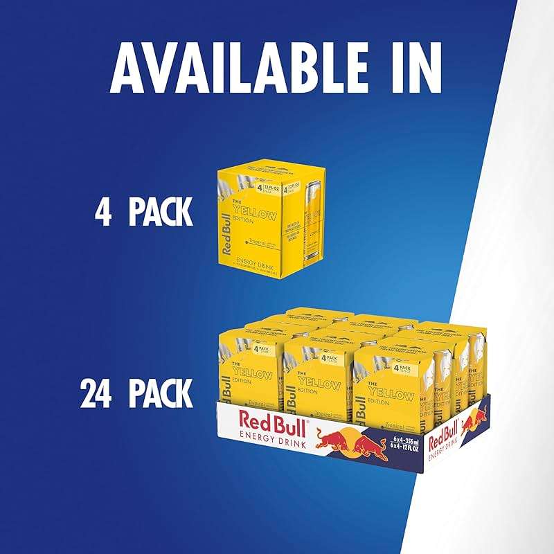 Red Bull Yellow Edition Energy Drink, Tropical, with 114mg Caffeine plus Taurine & B Vitamins, 12 Fl Oz, Pack of 24 Cans - Image 9