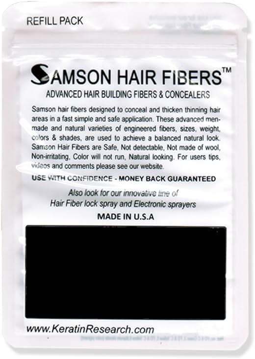 Samson Hair Building Fibers Refill Compatible with Toppik and other Top Brands Hair Loss Concealer for Thinning Hair 100% Undetectable Natural Formula Made in USA (BLACK 25gr Refill) - Image 1
