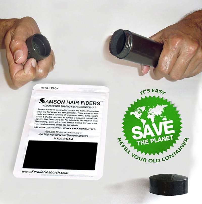 Samson Hair Building Fibers Refill Compatible with Toppik and other Top Brands Hair Loss Concealer for Thinning Hair 100% Undetectable Natural Formula Made in USA (BLACK 25gr Refill) - Image 3
