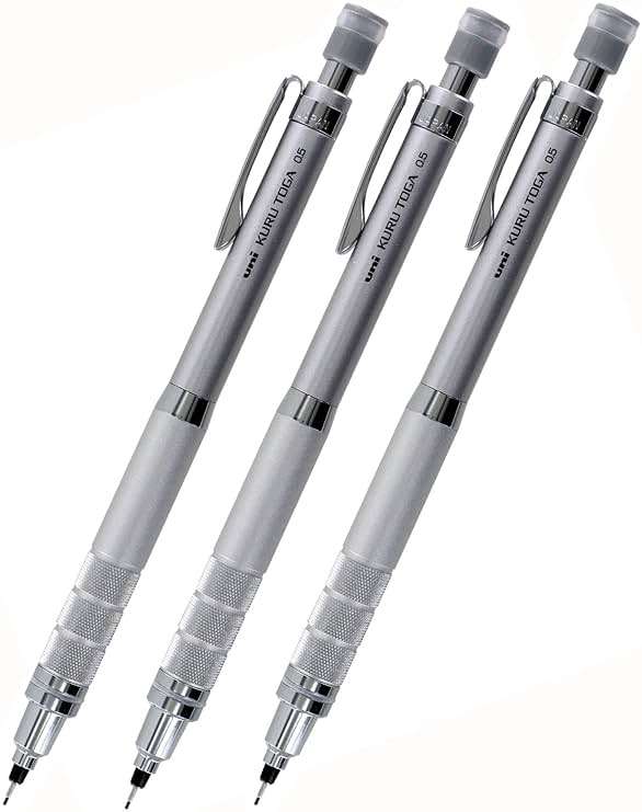 Uni Kuru Toga Roulette Auto Mechanical Pencil, 0.5mm, Gun Metallic Silver, Pack of 3 - Image 1