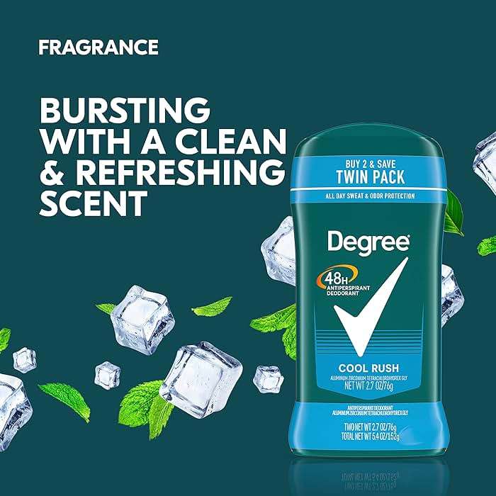 Degree Men Original Antiperspirant Deodorant Cool Rush Twin Pack 48-Hour Sweat & Odor Protection Antiperspirant For Men 2.7 oz - Image 8